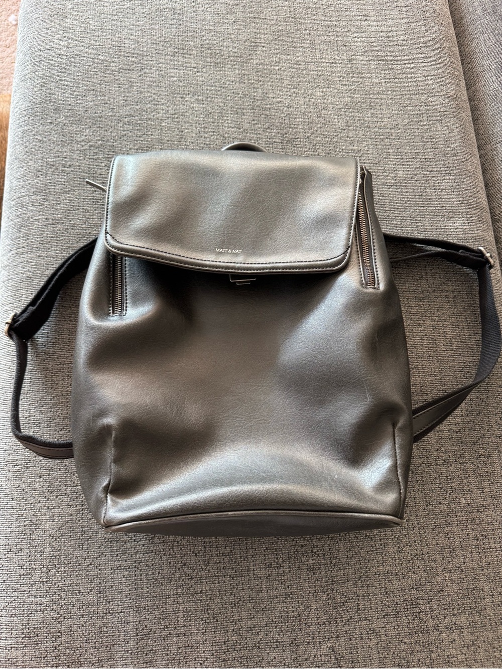 Matt & Nat Matte Black Vegan Leather Backpack with Flap